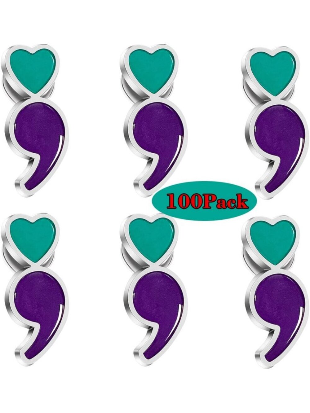 Mental Health Awareness Lapel Pins - Semicolon Ribbon Pins in Bulk, Purple